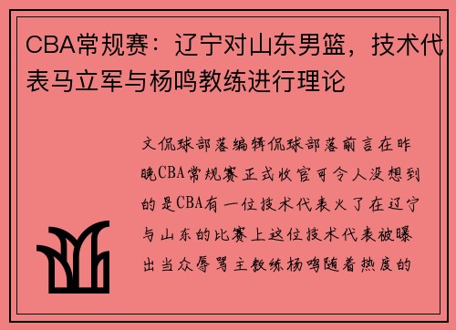 CBA常规赛：辽宁对山东男篮，技术代表马立军与杨鸣教练进行理论