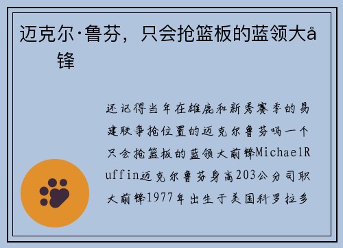 迈克尔·鲁芬，只会抢篮板的蓝领大前锋
